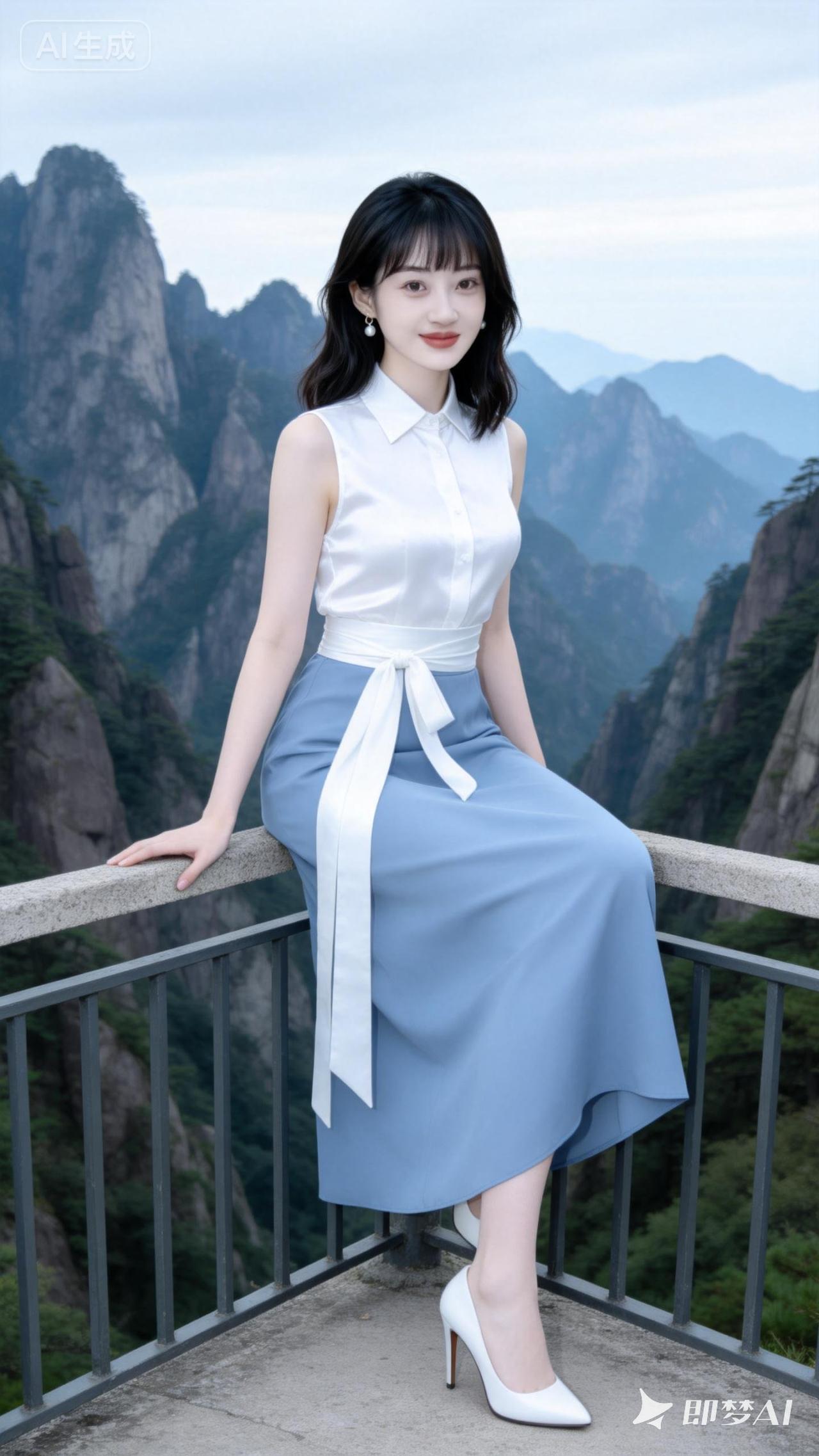 山间仙子，白裙飘飘，仙气十足