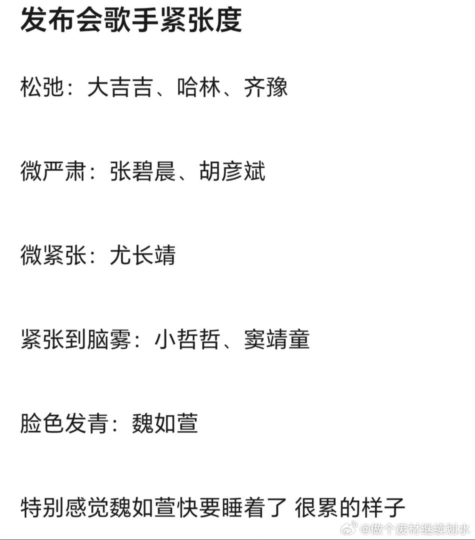 《歌手2026》歌手紧张程度松弛：Stanaj、庾澄庆、齐豫微严肃：张碧晨、胡彦