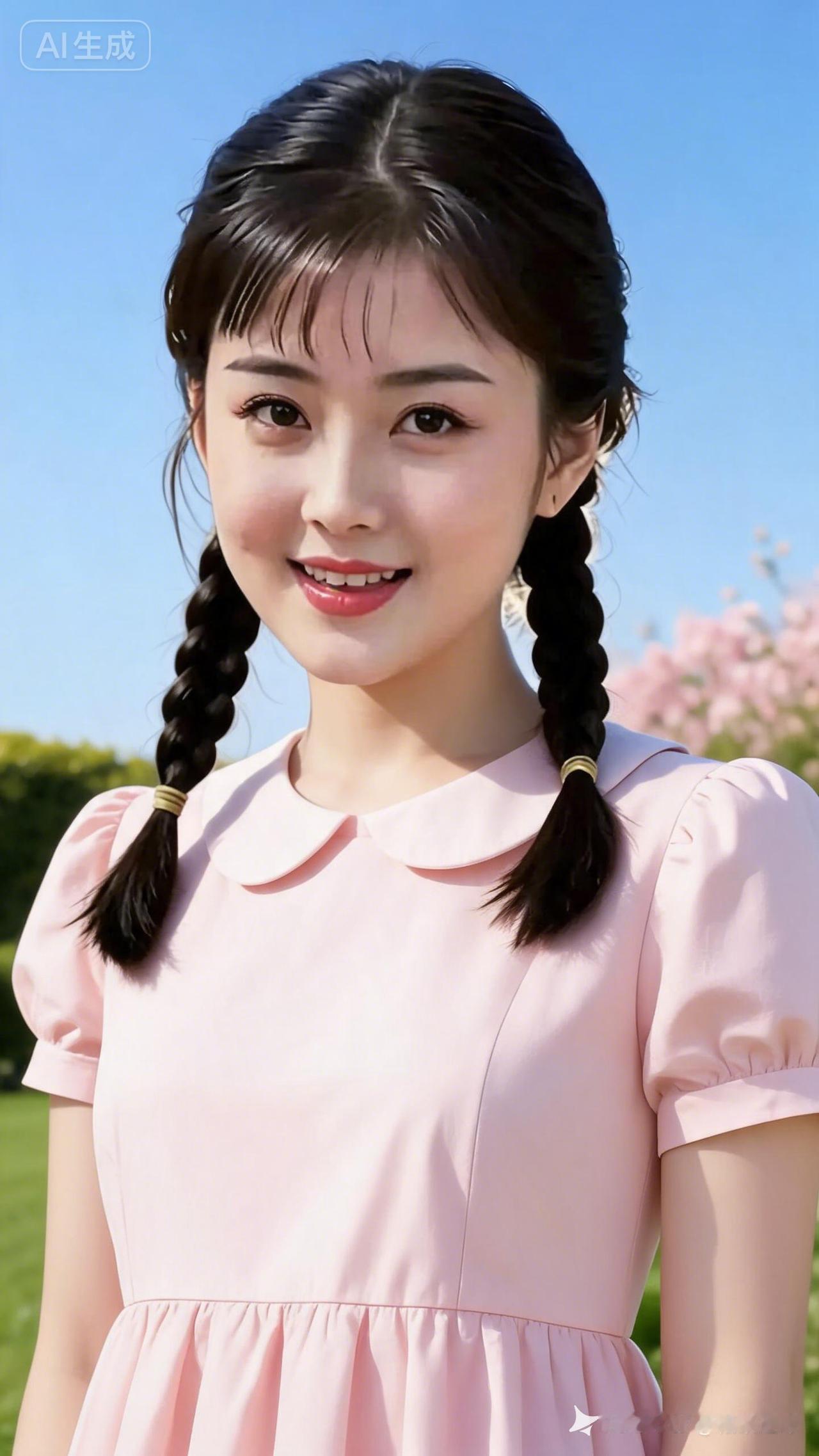 甜美少女风，粉色连衣裙，双马尾辫，春日气息满满！🌸💖