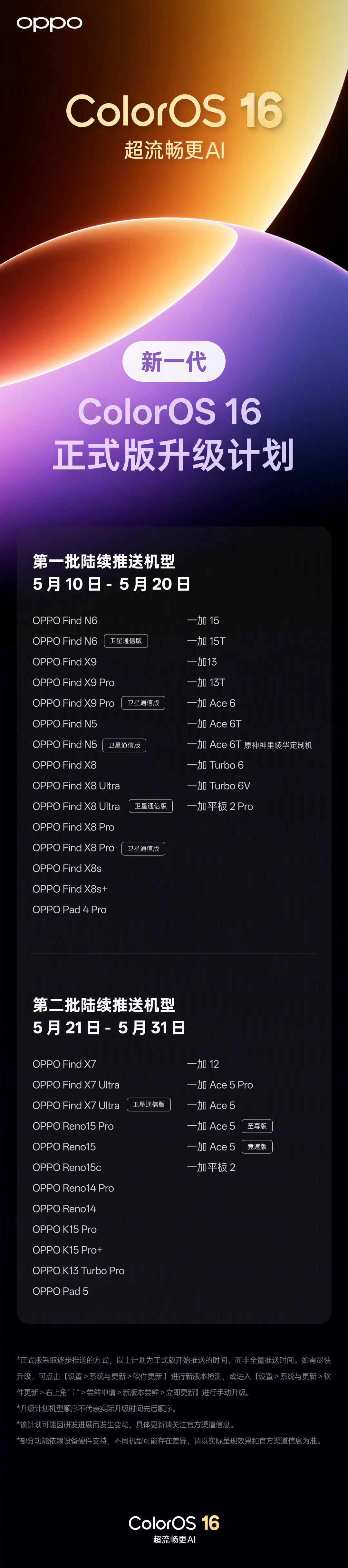 新一代ColorOS16正式版升级计划来了！来看看有没有你的机型