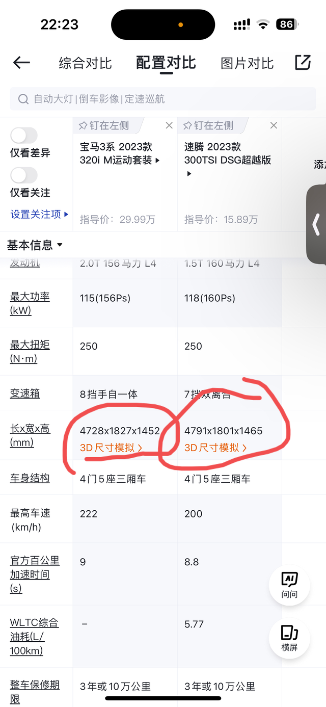 这是为什么宝马三系跟速腾的尺寸，三系还没有速腾长也没他高，就比他宽那么一点点，