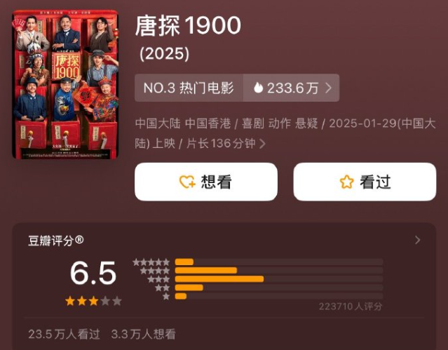 票房一直排名第二的《<em>唐探</em>1900》虽然是陈思诚<em>唐探</em>系列第<em>四</em>部，有一定的热度