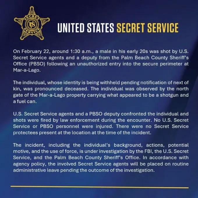 美国当地时间今天凌晨1:30左右，一名20岁出头的男子闯入了美国总统老特在佛