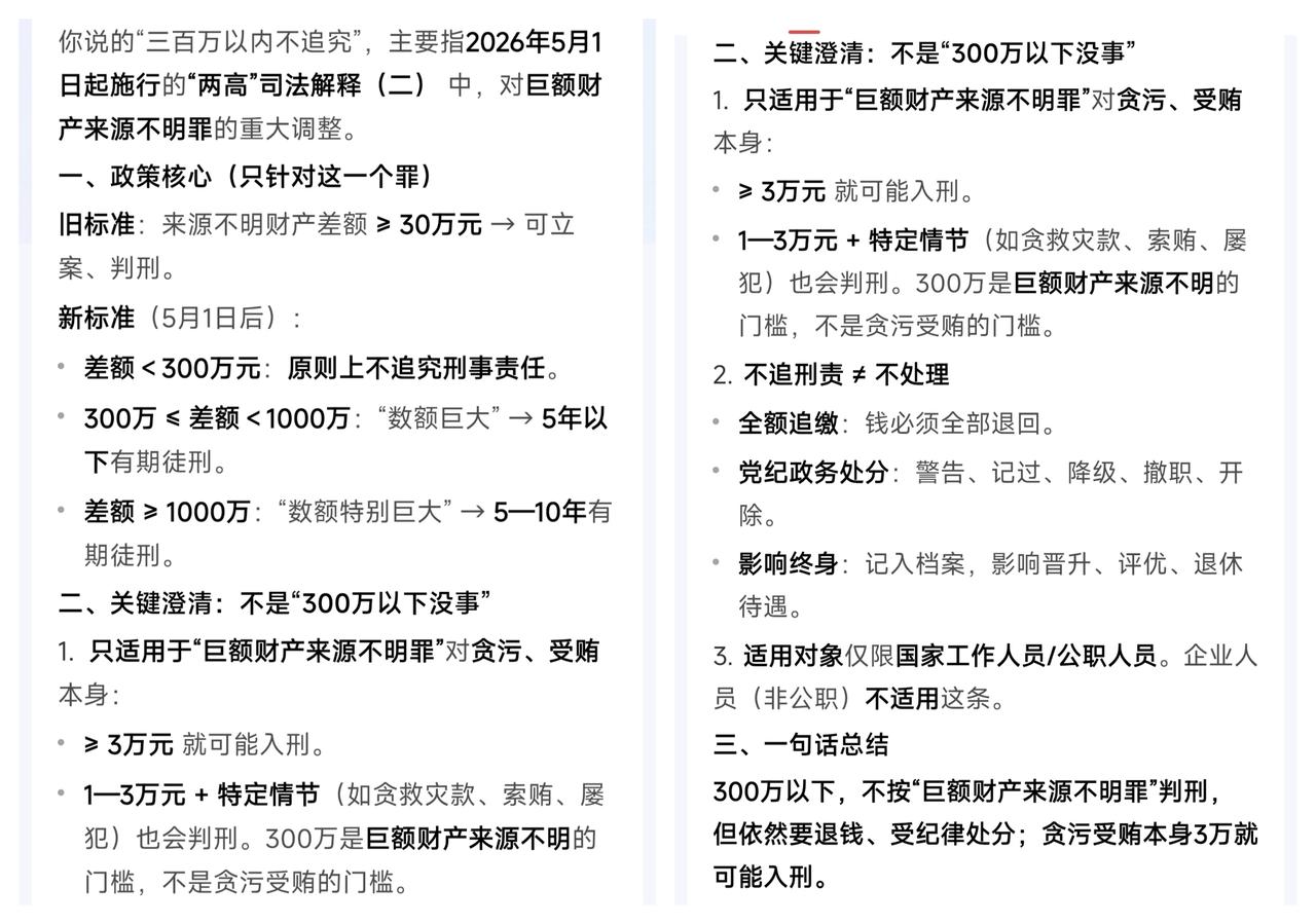 ✨"300万以下不追究"说法的解析✨🐼这两天，贫道看到这个近似谣言的说法