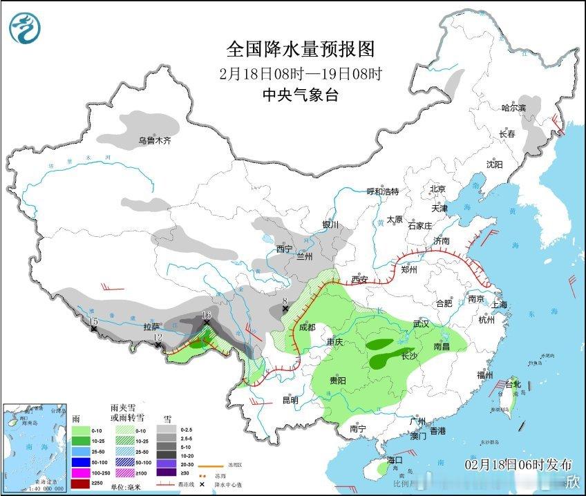 【降水】今天南方的降雨暂时缩减，明后两天再度增多增强，对应低空暖湿气流再发力（图