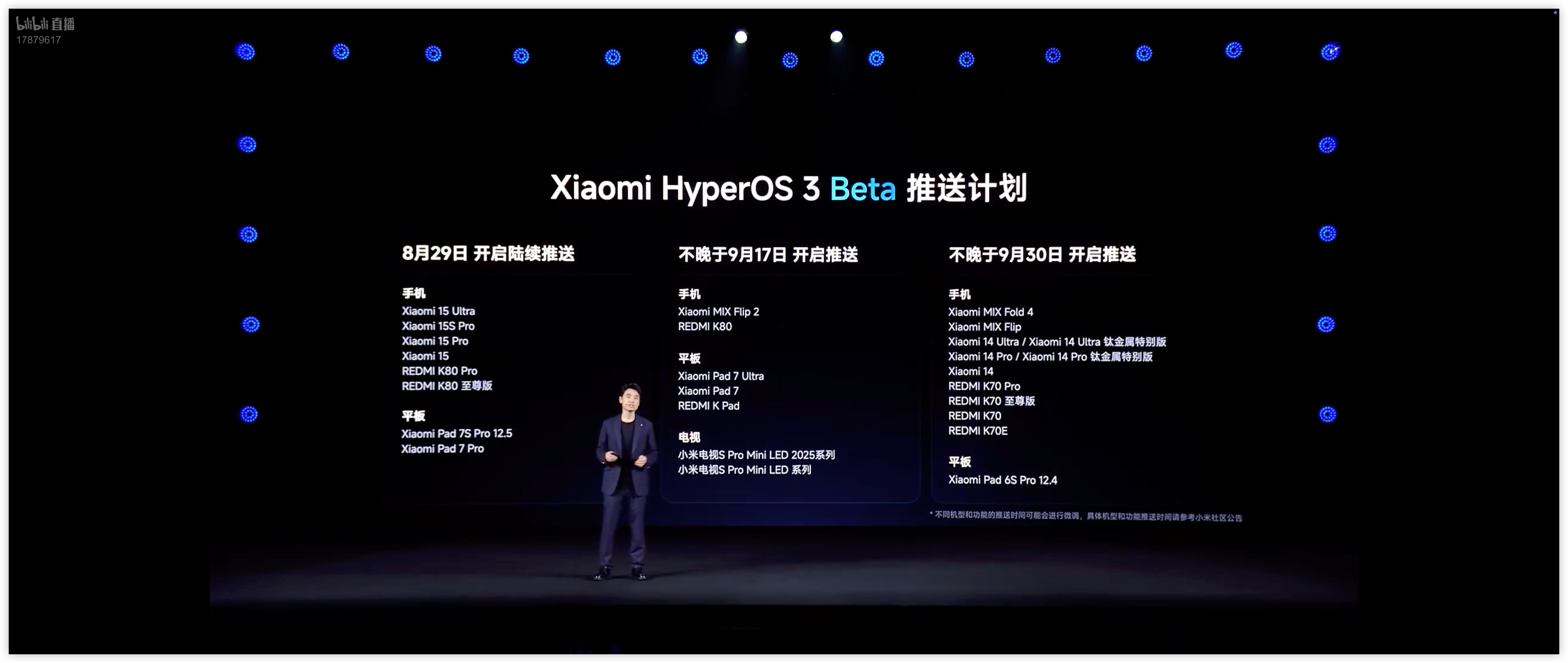 小米澎湃OS3Beta推送计划来了！可以享受第一批推送的机型：小米15系列、