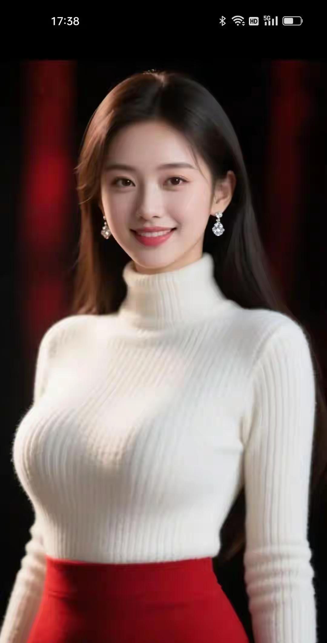 优雅白衣少女，红裙映衬，微笑动人，时尚穿搭指南