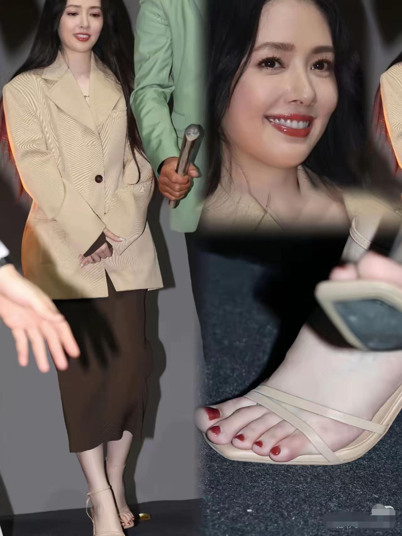 郭碧婷的脚趾算不上精致，但脚部皮肤是真的白嫩细腻。