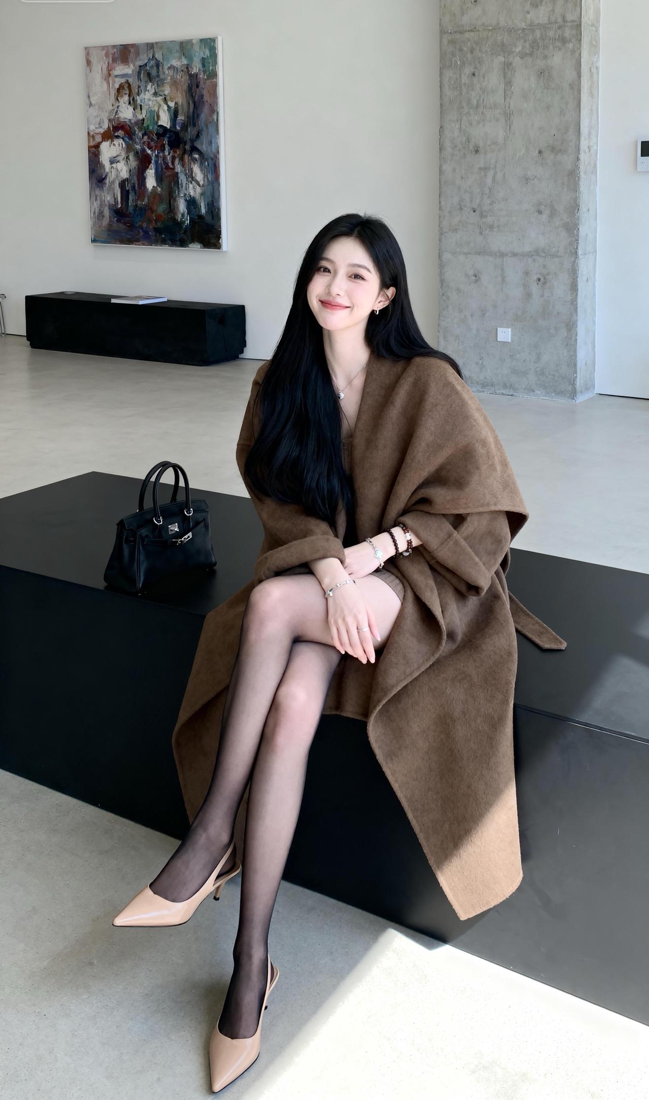 在美术馆里，穿出时尚与艺术的碰撞！长腿美女