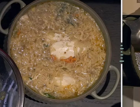 一次真人秀节目，宵夜时分，言承旭一个人吃着一大锅面，何炅眼馋，于是问言承旭：“你