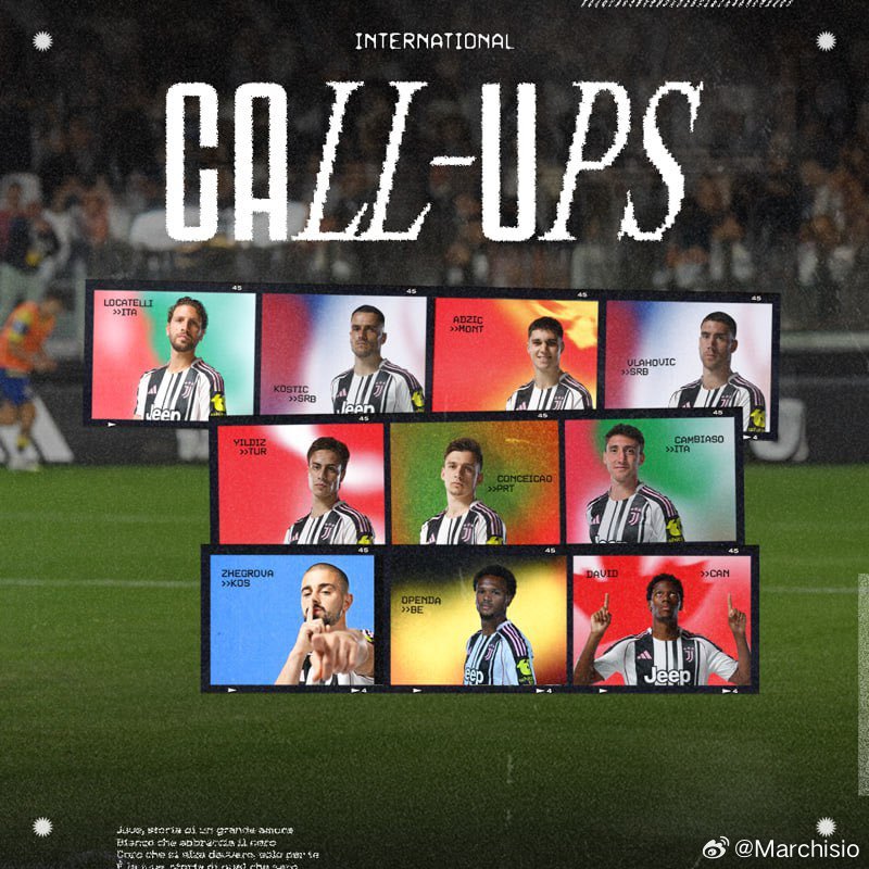这次人不多！只有10名尤文图斯球员入选了这一期的国家队：🇮🇹坎比亚索、洛卡