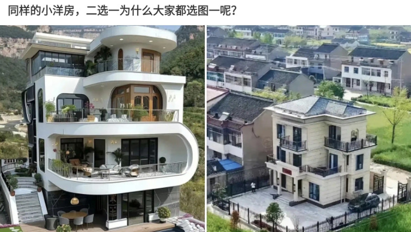 因为图一才算小洋房，图二顶多是农村自建房，你们觉得呢？