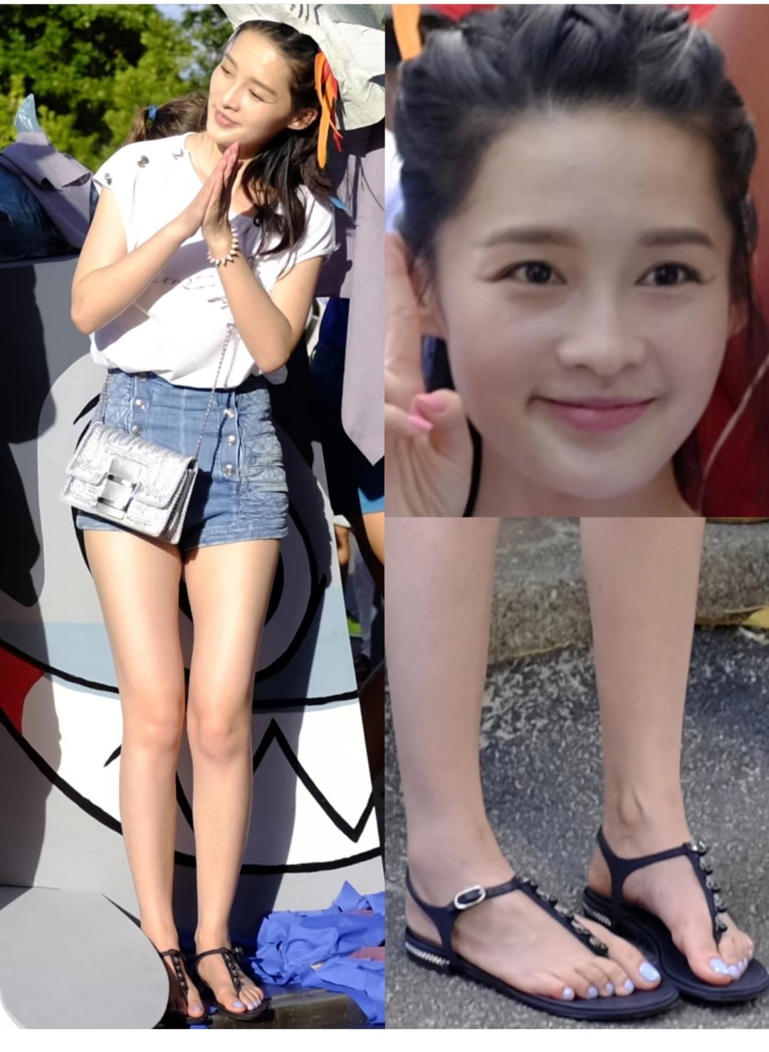 李沁，脚趾头虽然有点弯曲，但还是能看出脚型的美。