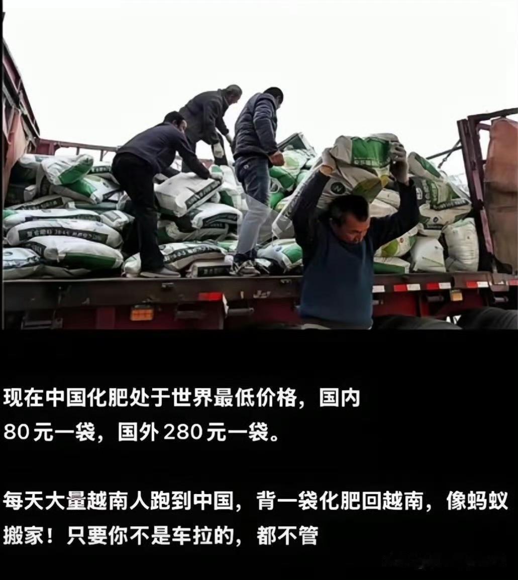 网传“越南人从中国背化肥回国”中国化肥80一袋（全球最低），越南化肥280一袋，