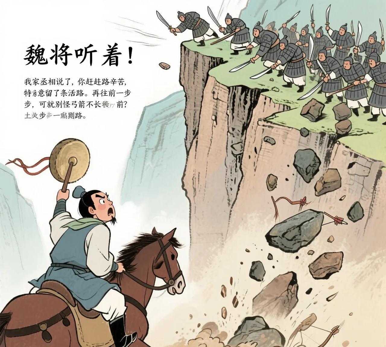 魏国郭淮部将万政，有万夫不当之勇，乘胜追击蜀军，欲斩尽杀绝，活捉孔明。行至一山路