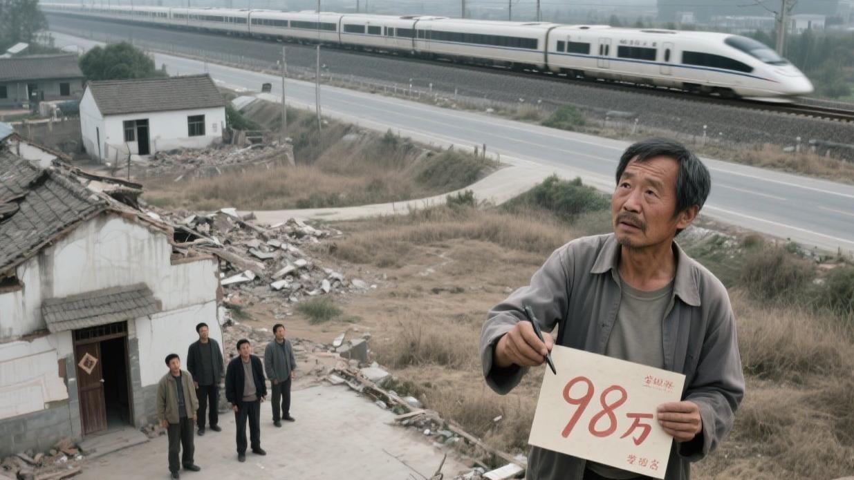 高铁经过我们村，我第一个签字拿了98万搬走，1年半后，堂哥为首的钉子户们看着门前
