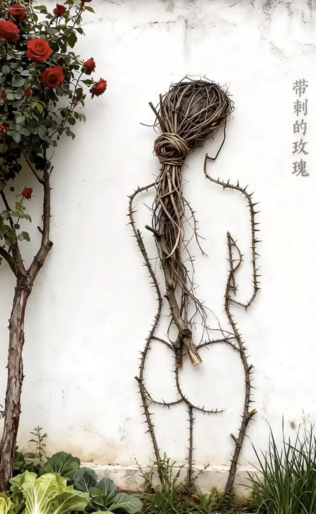 带刺的温柔暮色漫过窗台时，那枝玫瑰正斜倚在青瓷瓶里。绛红花瓣晕着琥珀色的光