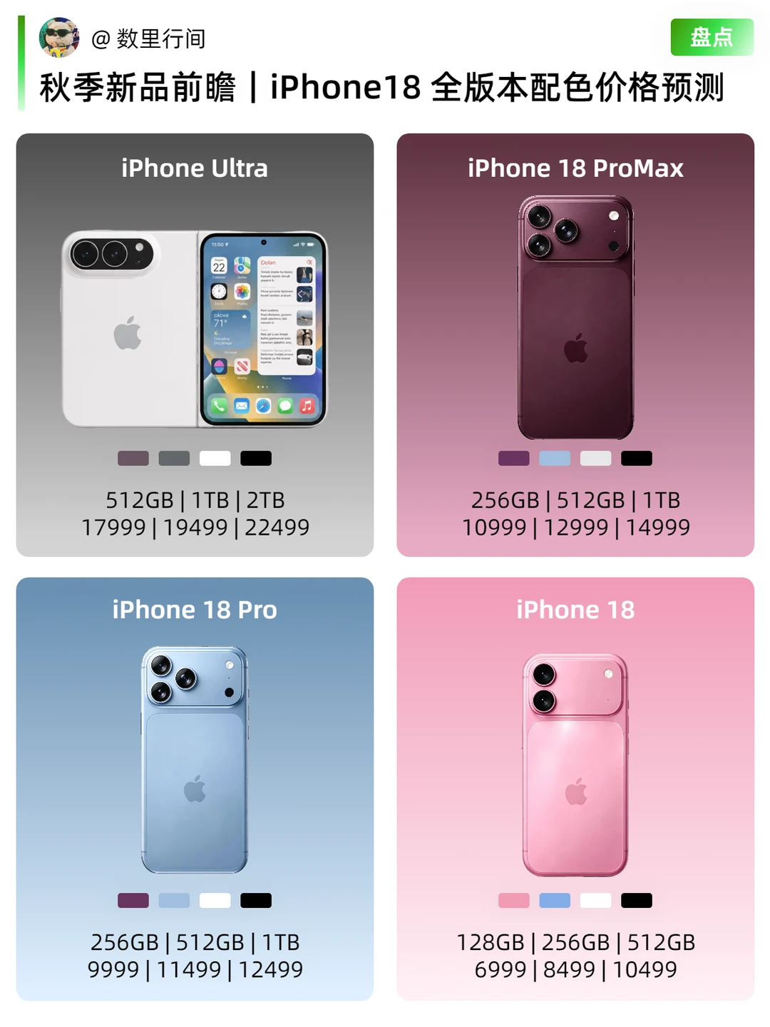秋季新品前瞻｜iPhone18全版本配置价格预测