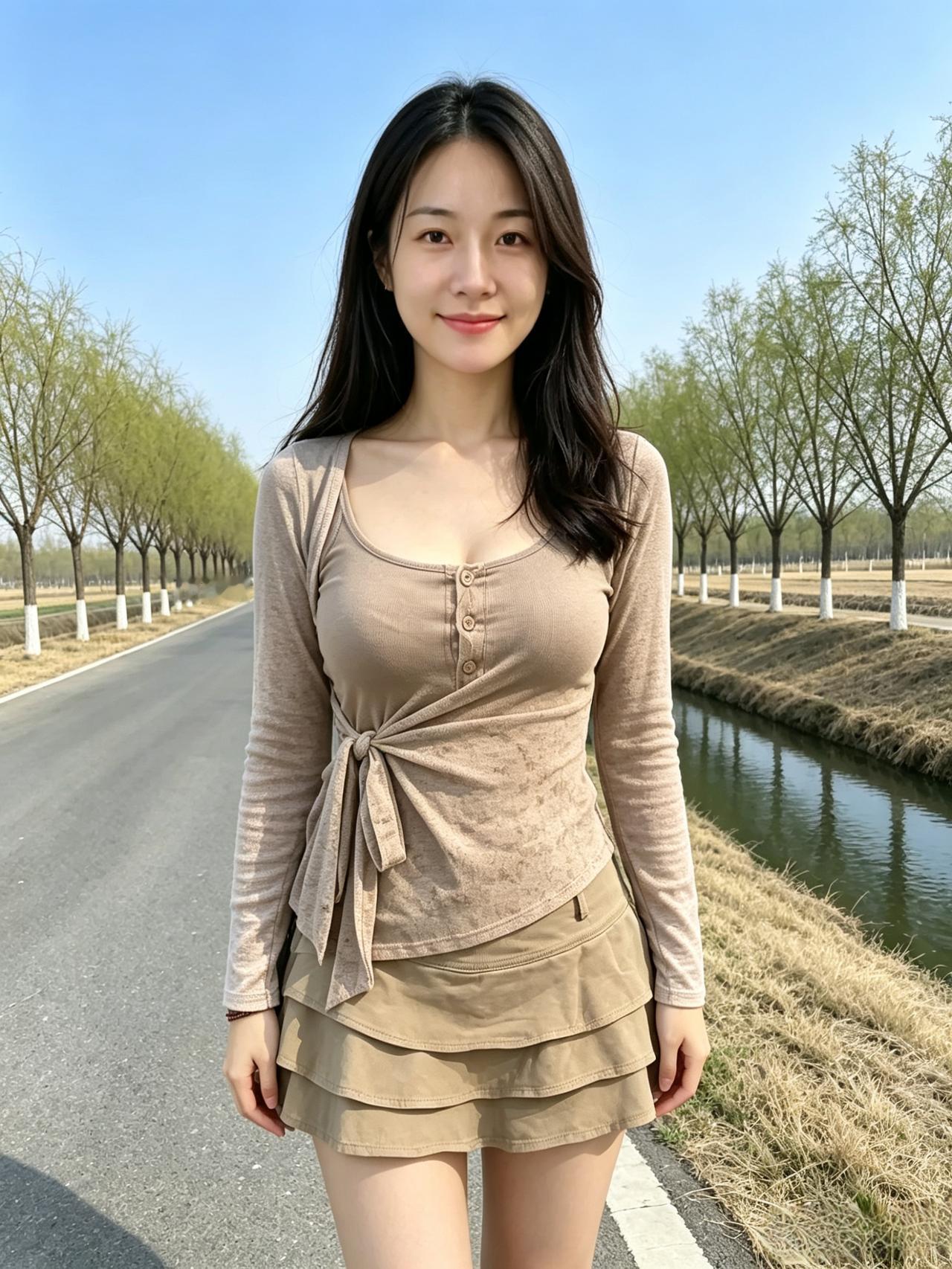蓝天很干净流水很安静树排成整齐的风景而你是镜头里最鲜活的一笔不用浓妆