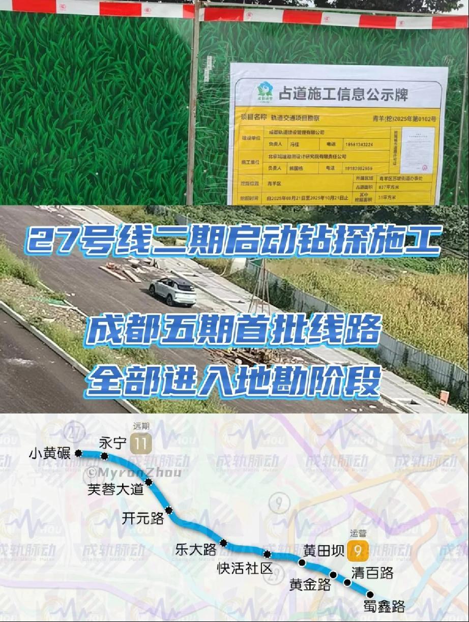 好消息，成都将再一条新线！成都五期首批线路全部进入地勘阶段，该线路于2025
