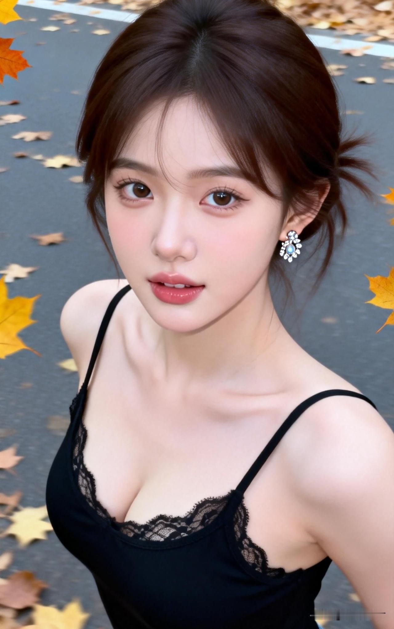秋日漫步，落叶飘零，时尚少女，甜美动人。