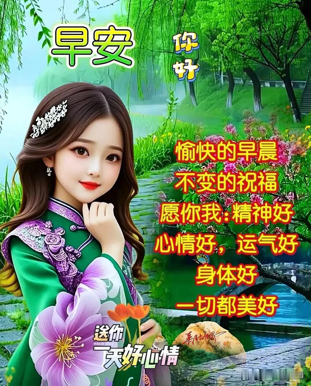 🌸早安祝福，愿你精神好、心情好、运气好、身体好，一切都美好！💐💐💐