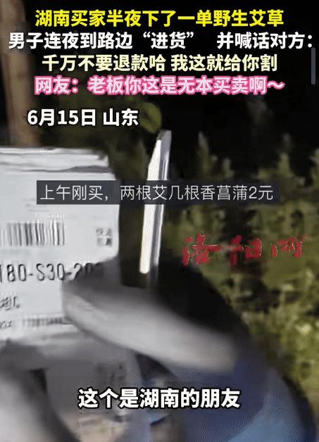 “没有成本全是利润！”6月17日报道，山东，一男子开了个网店售卖艾草，没想到半夜