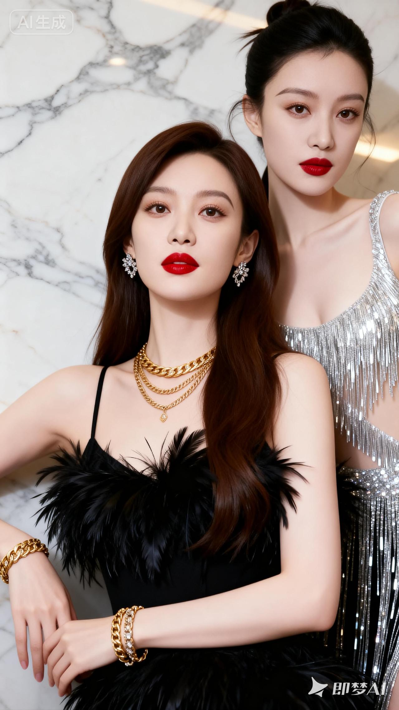 红唇黑裙，闪耀夺目，优雅气质，尽显魅力！