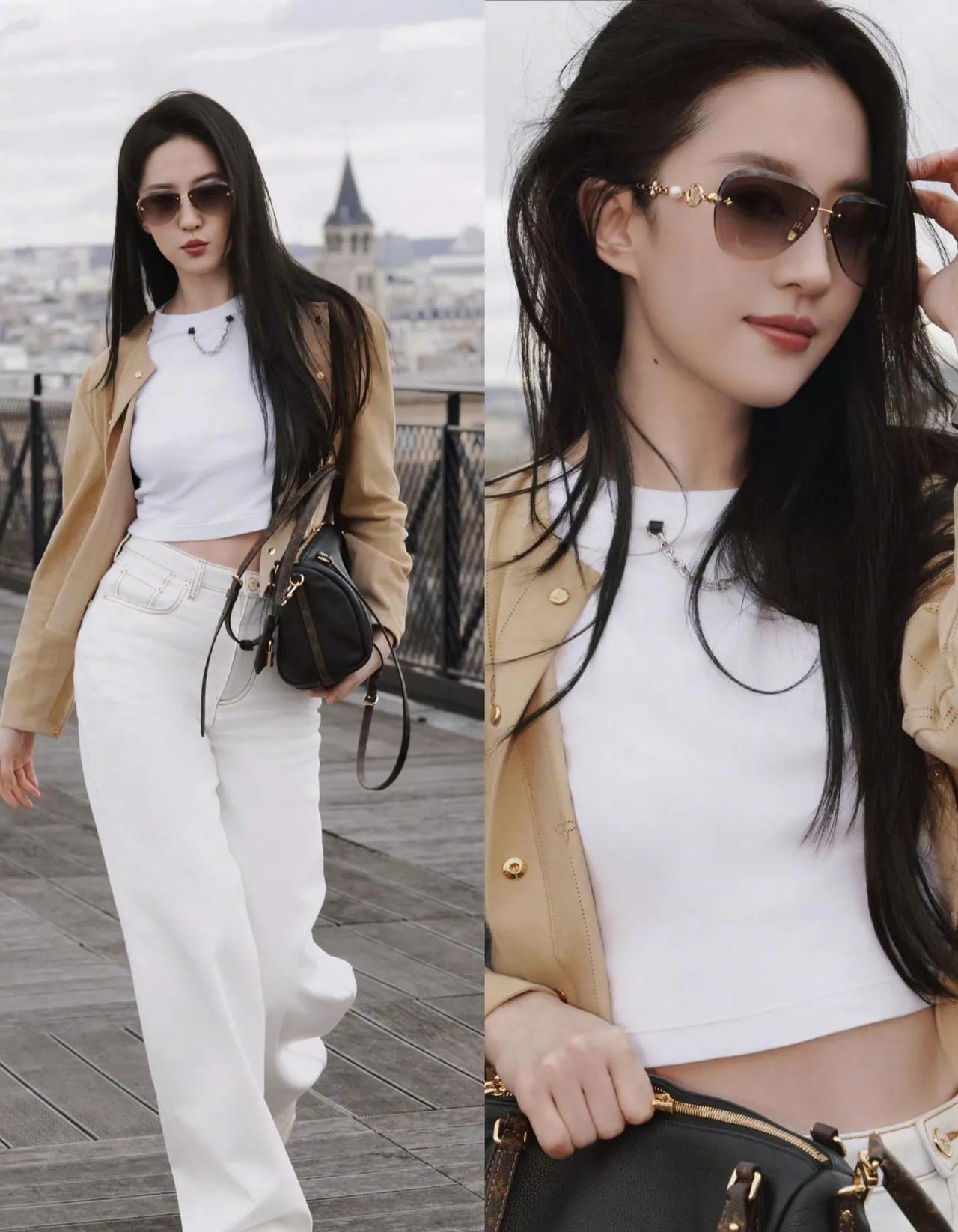 刘亦菲老钱风造型太绝了刘亦菲这组老钱风穿搭直接封神！🤎卡其色短外套搭配