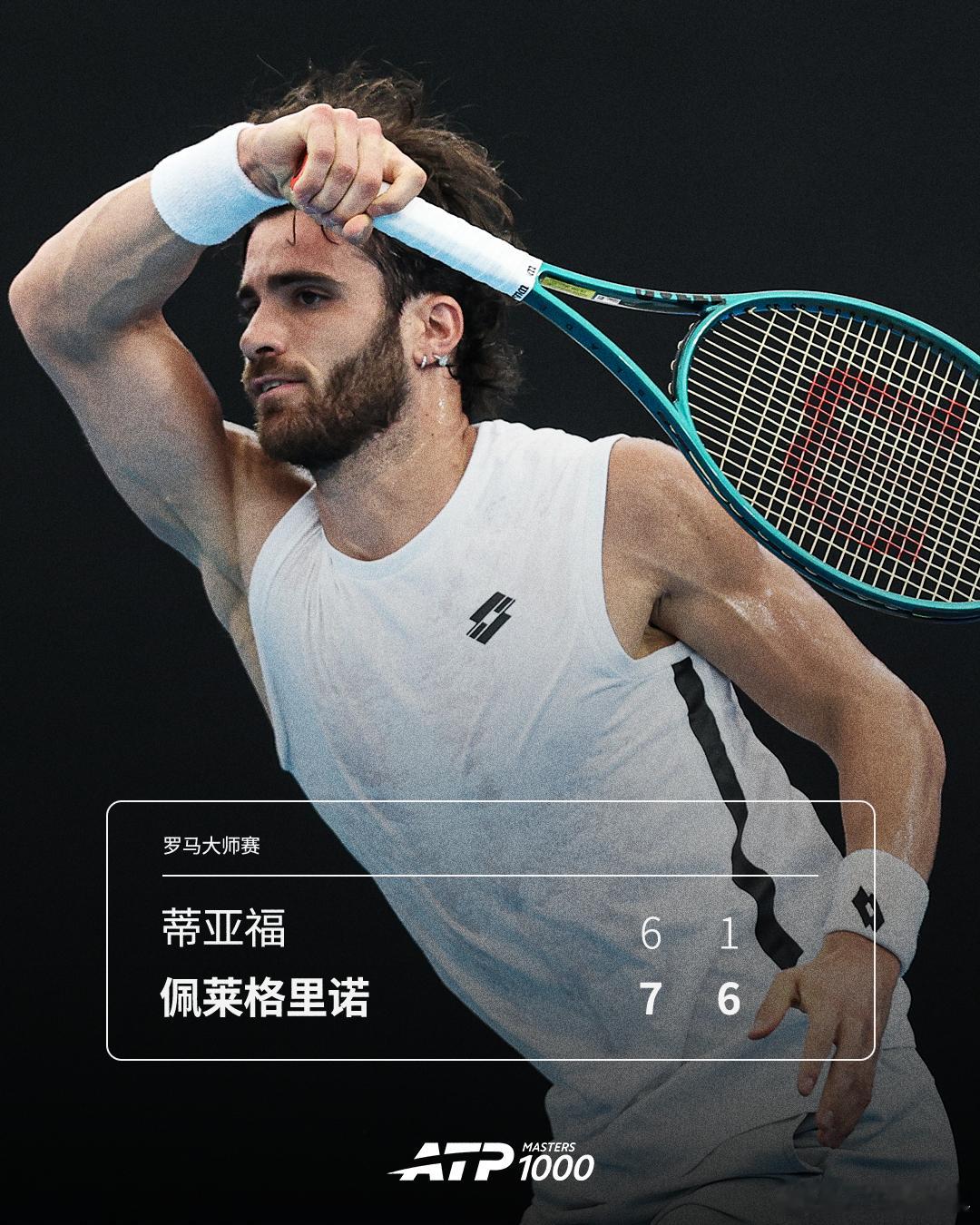 佩莱格里诺淘汰蒂亚福ATP1000罗马大师赛第三轮，资格赛球员佩莱格里诺以7-