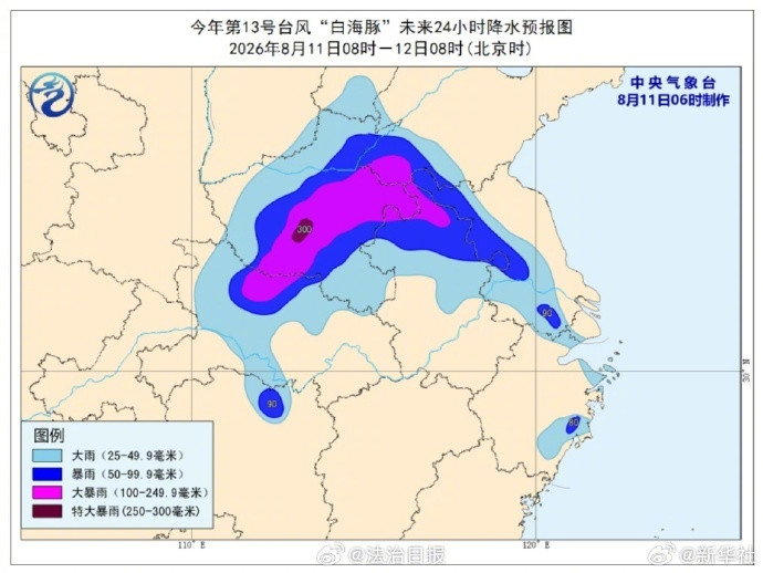 【注意防范！#15个省区市有大到暴雨#】#白海豚突然大拐弯#8月11日06时