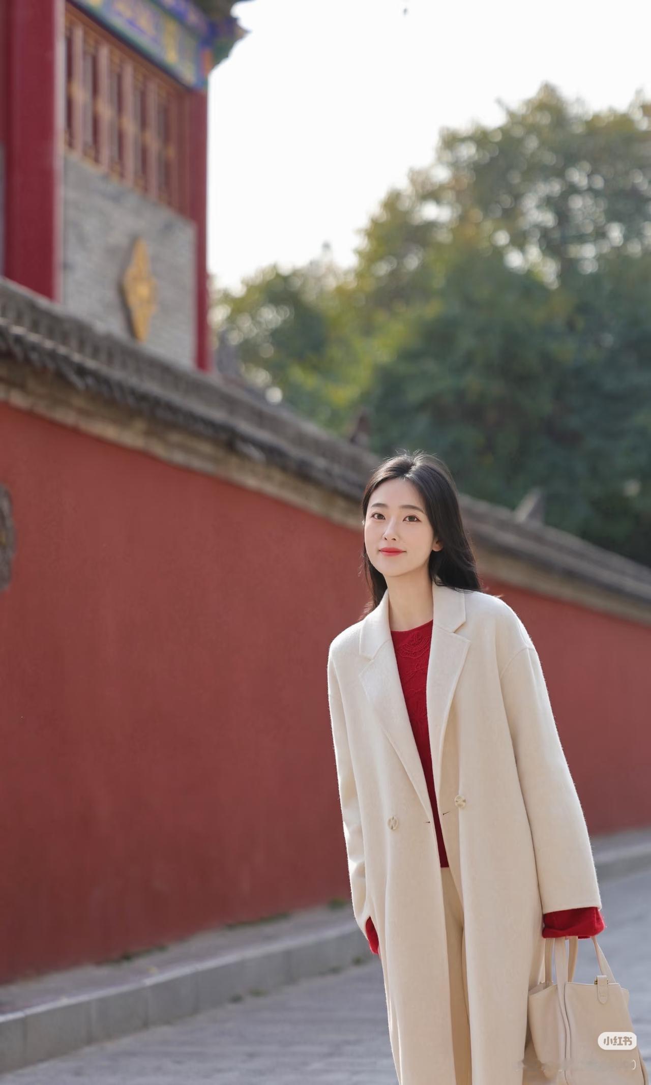 红墙映日影，白衣拂春风。