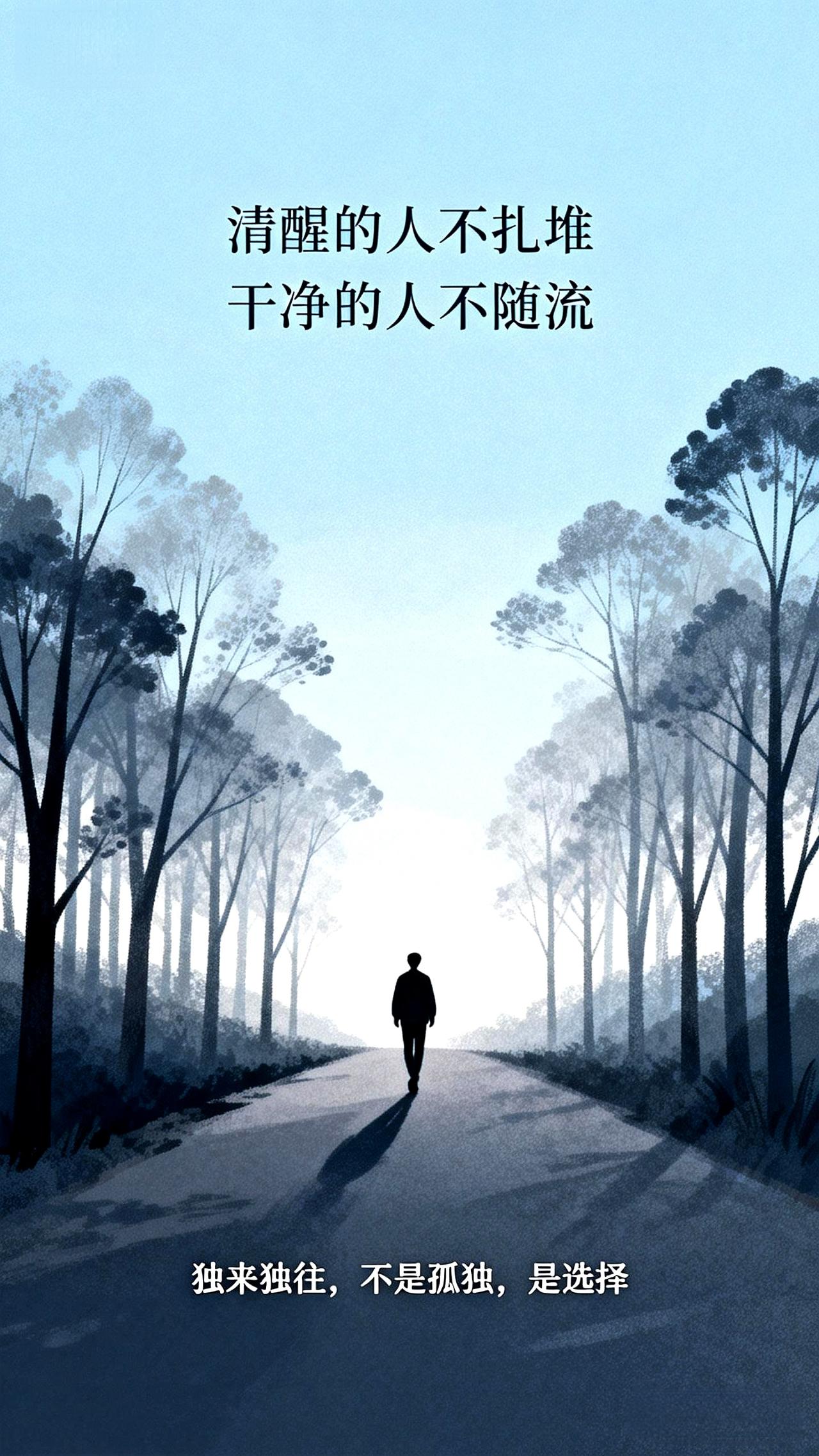 清醒的人不扎堆，干净的人不随流。独来独往，不是孤独，是选择。不爱凑热闹，