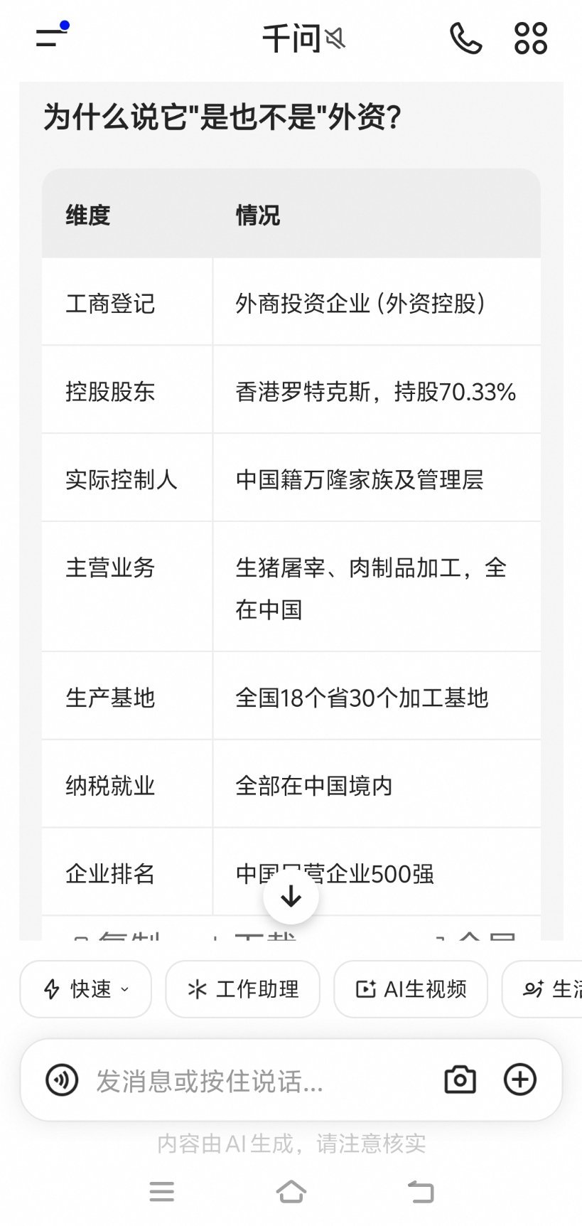 双汇发文致歉AI说它是也不是外资​​​