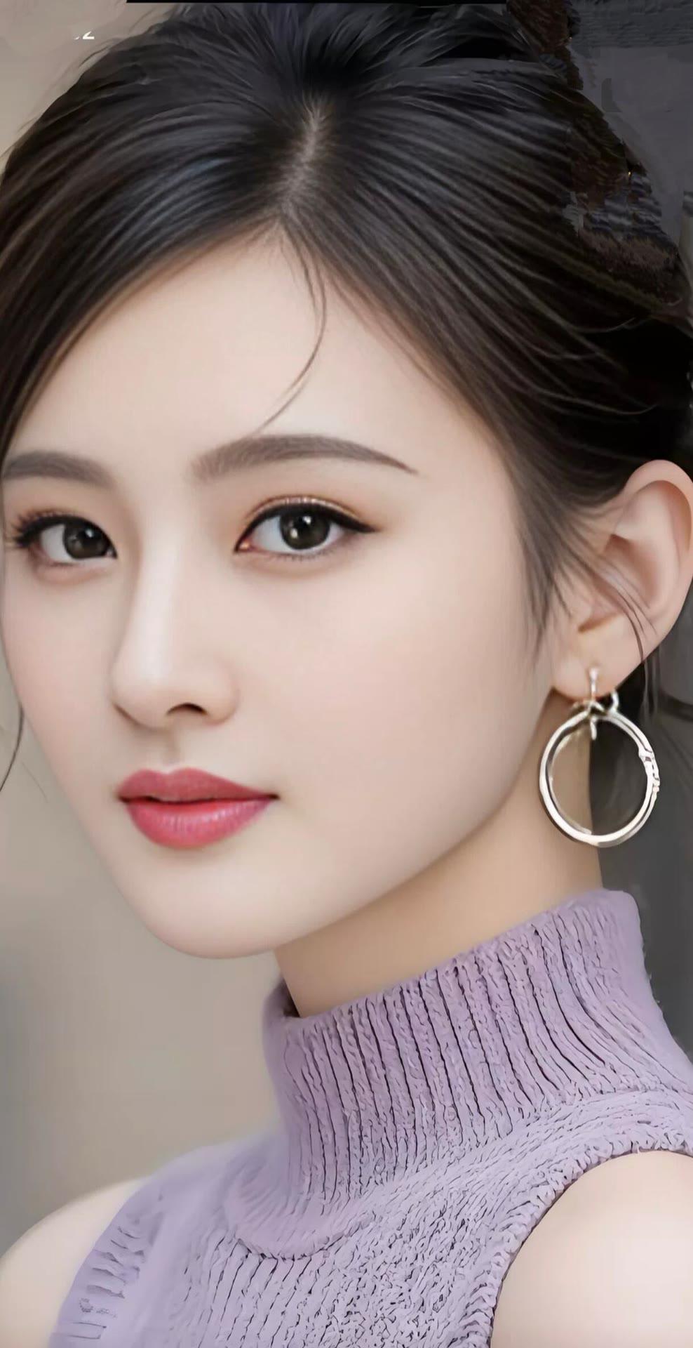 温柔紫高领毛衣，甜美可人，搭配大圆环耳环，尽显优雅气质！