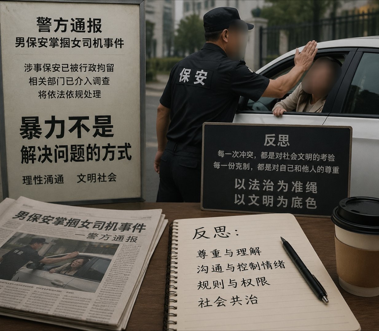 警方回应男保安掌掴女司机事件福建永安这一巴掌，打醒了多少人。女司机违规停车，确实