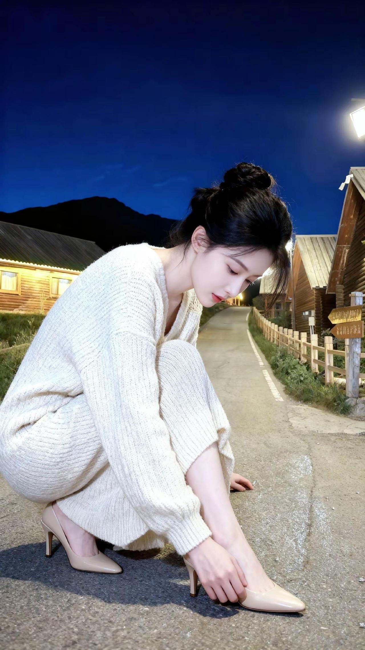 谁懂啊…这种“不赶时间”的夜晚有多好🌌。氛围感拍照ootd穿搭毛衣连衣裙