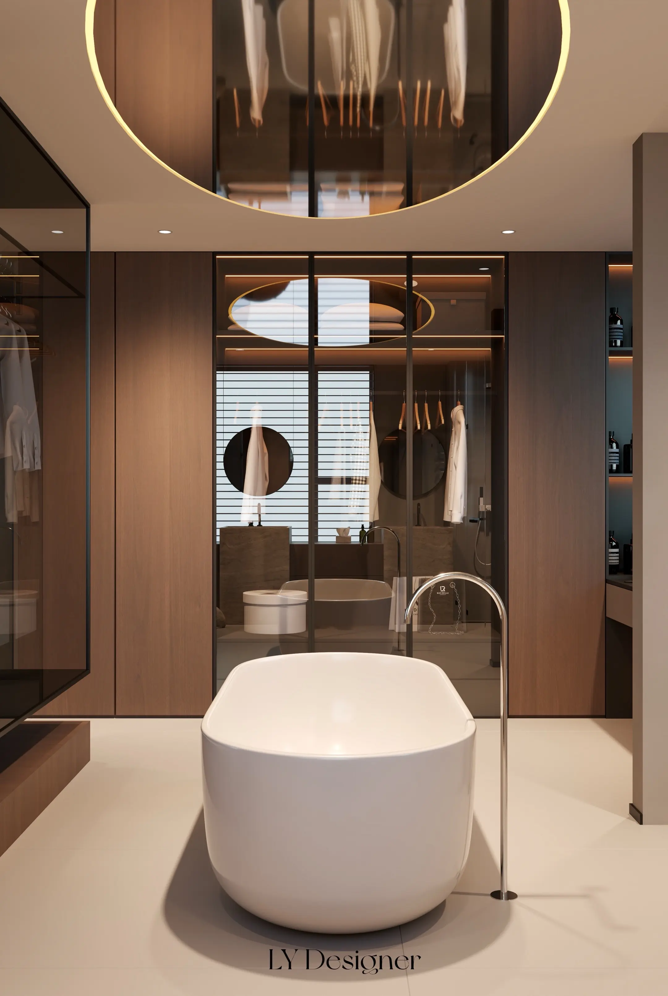 “衣帽间卫生间”打通，浴缸成了亮点！ 核心设计亮点： ．空间贯通：打破...