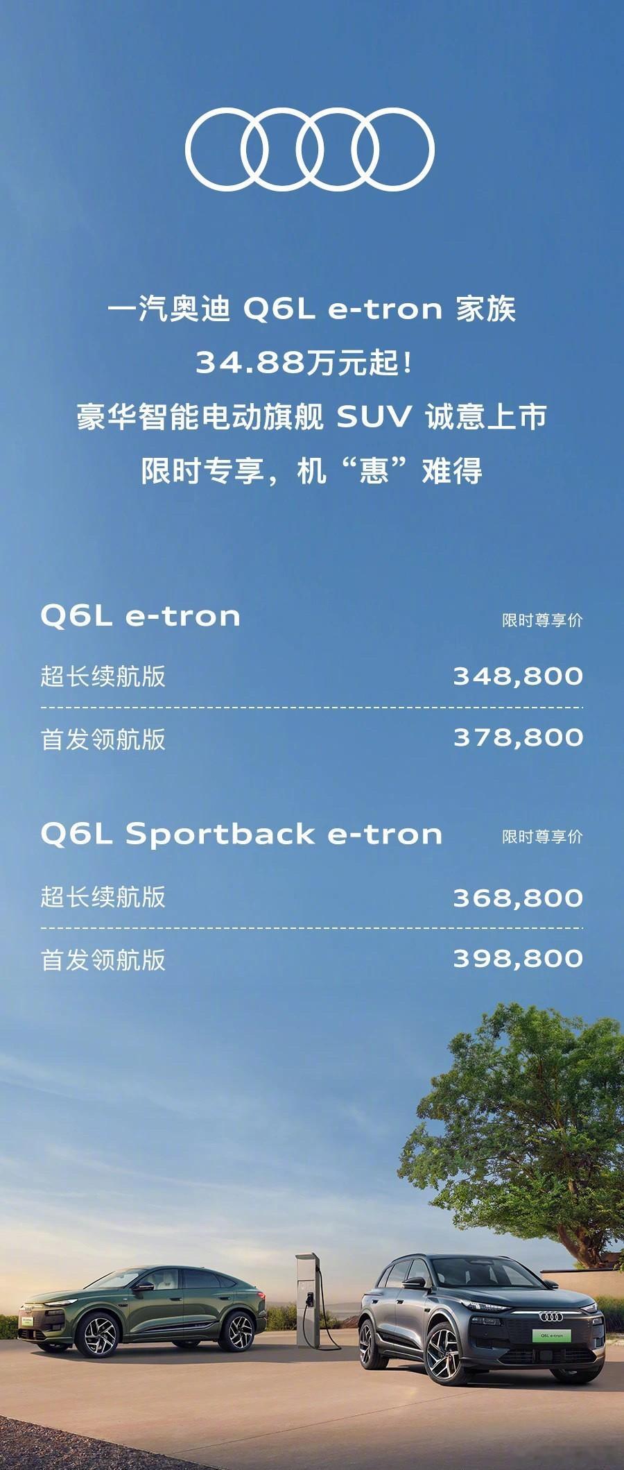 奥迪Q6Le-tron34.88万起售今天的「三驾马车」看来还是需要「一盆冷水
