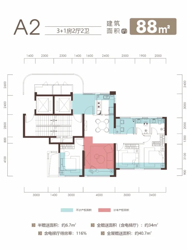 长沙神户型，88平米一梯一户得房116%做四房