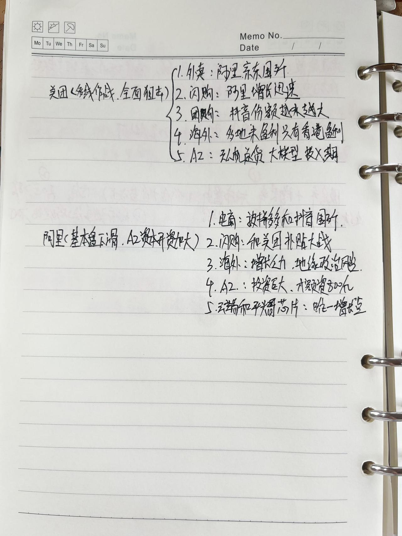 美团（多线作战，全面狙击）1.外卖：阿里京东围歼2.闪购：阿里增长迅速3.