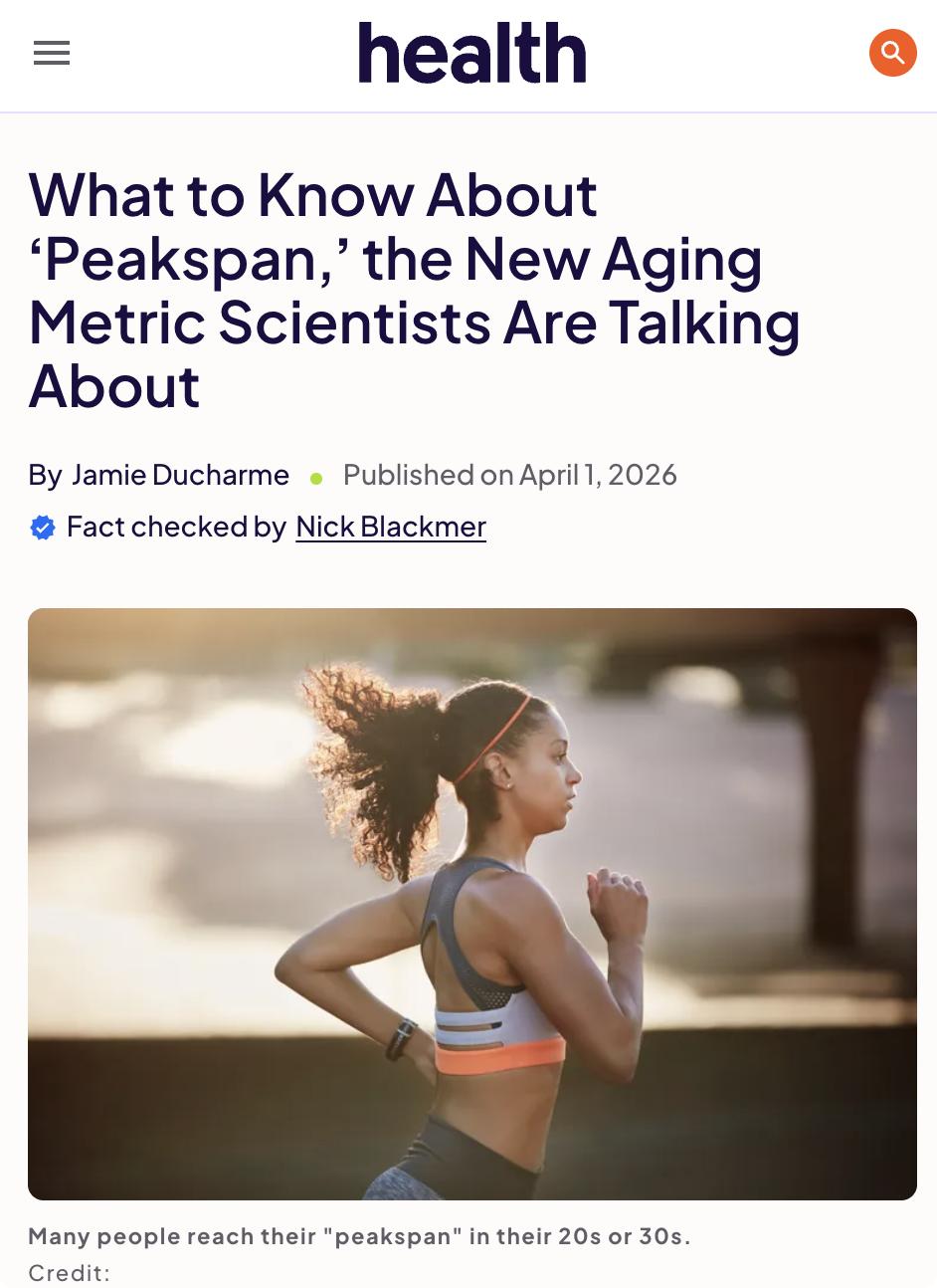 外媒：继"寿命"和"健康寿命"之后，科学家又提出了一个新概念——"巅峰期"（Pe