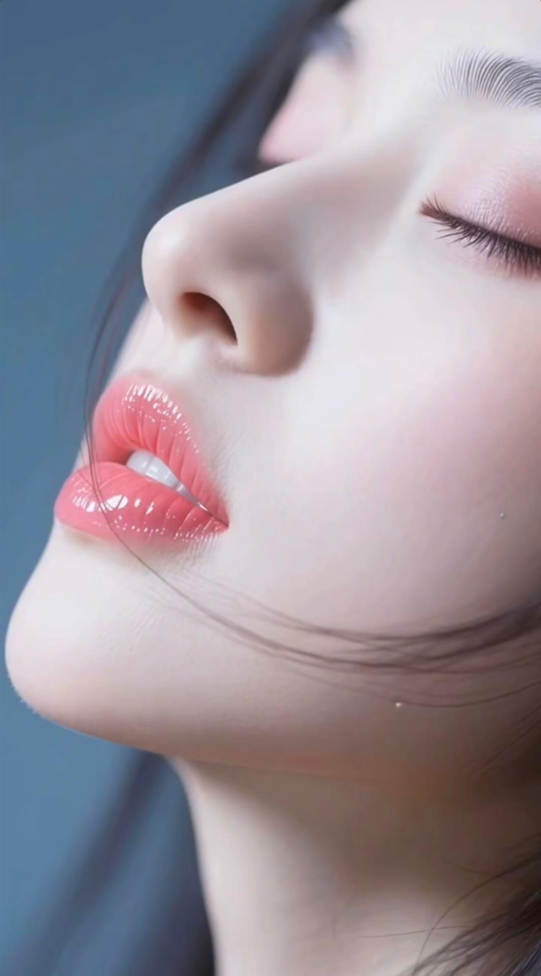 粉嫩欲滴的唇妆，温柔如梦的少女