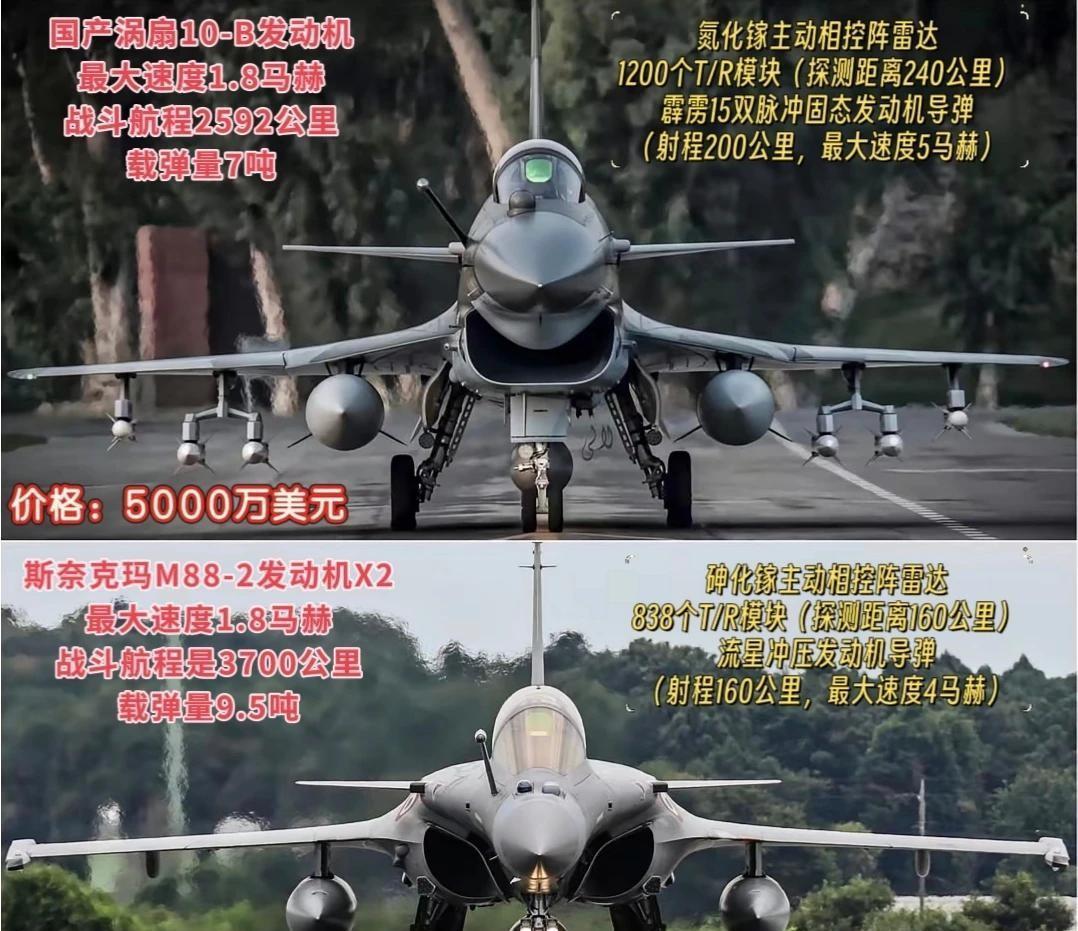 歼10和阵风战斗机数据对比，歼十性价比太高了
