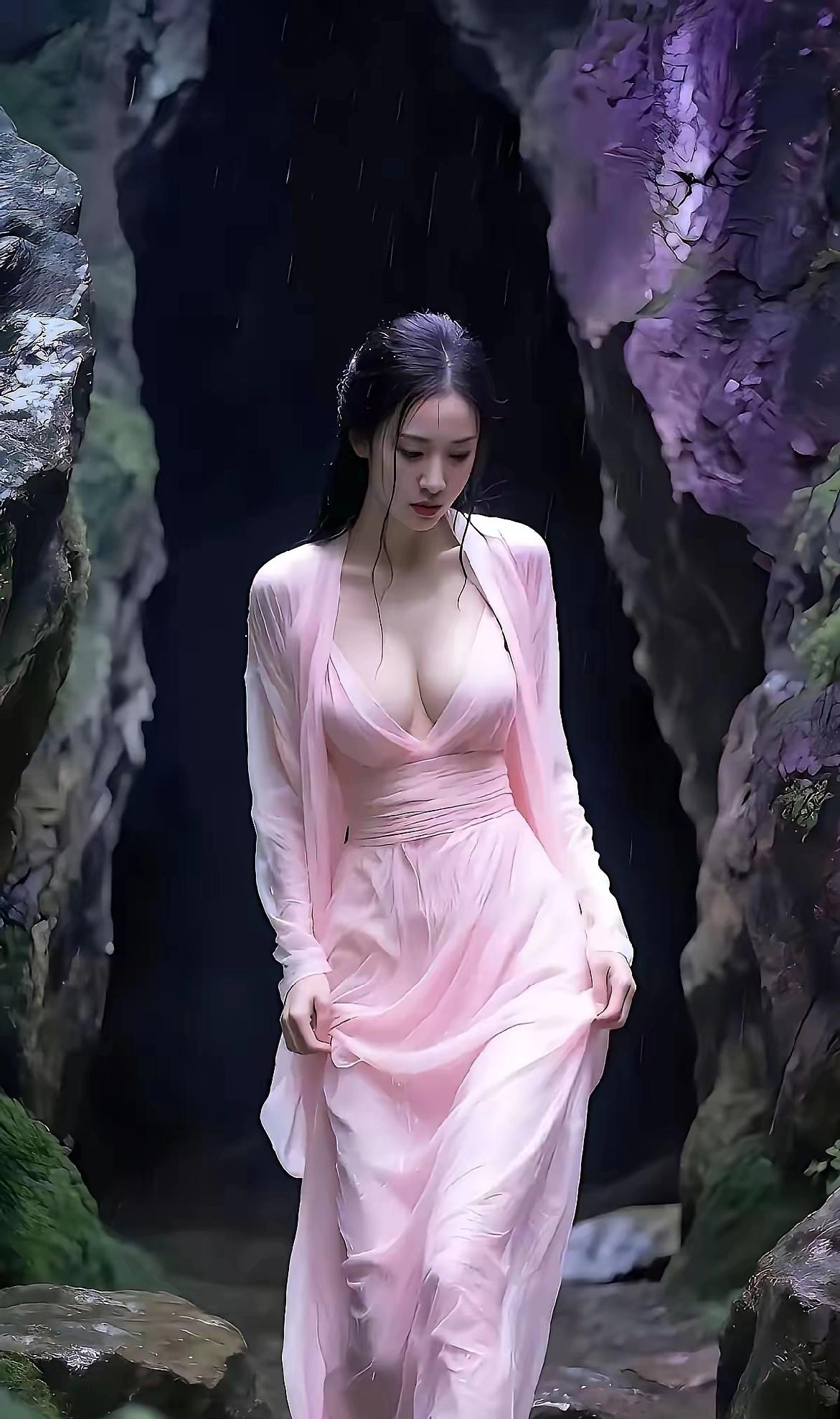 雨里那个穿粉色裙子的姑娘，美得让人挪不开步！今天早上刷到有人发了组街拍，