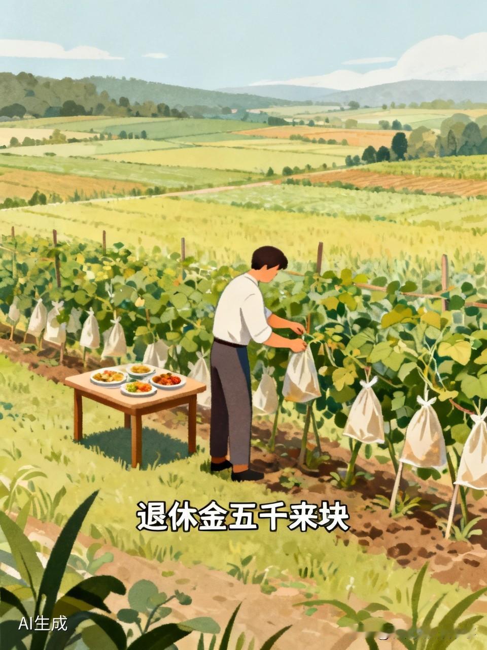 领高额退休金的65岁大哥也出来套袋。真的想不到，这大哥竟然是退休的，又每个月退