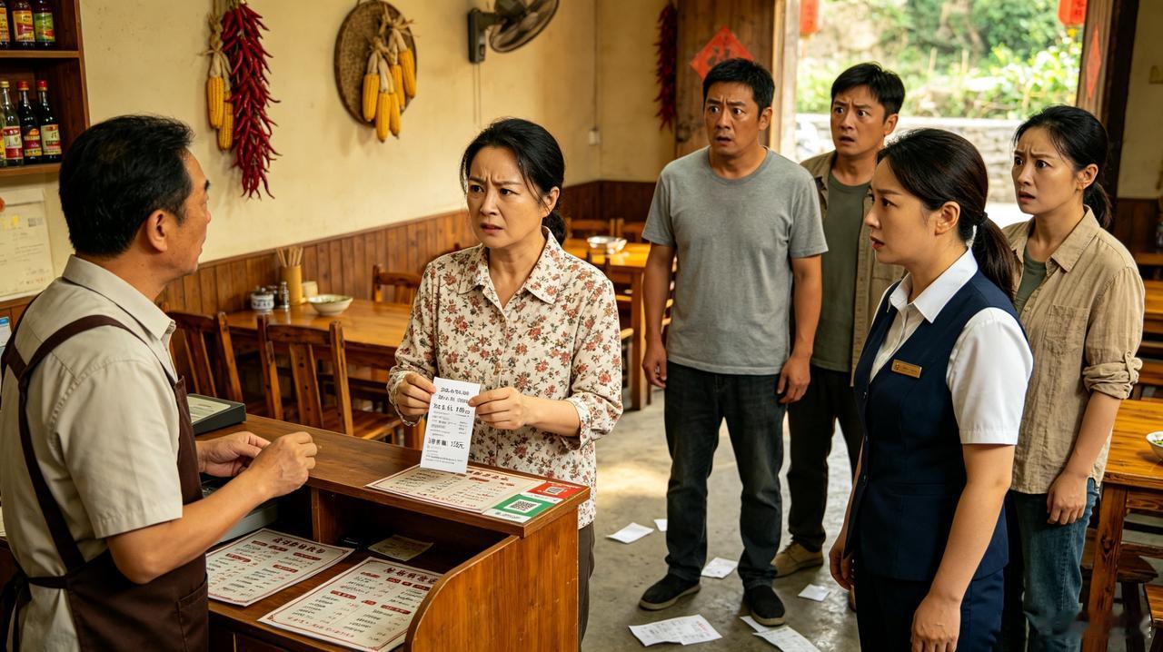 村里新开家饭馆，约朋友去尝鲜，老公结账500多，我觉得不对劲要小票，服务员不