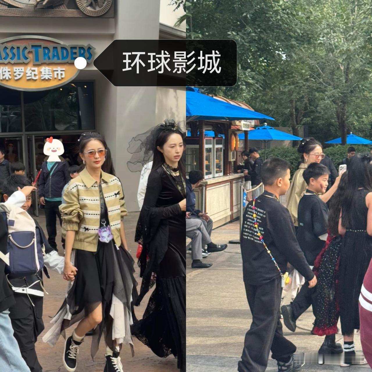 佟丽娅董璇带娃出游！网友在北京环球影城遇见丫丫了，朵朵好可爱，脸上还贴了标志性的