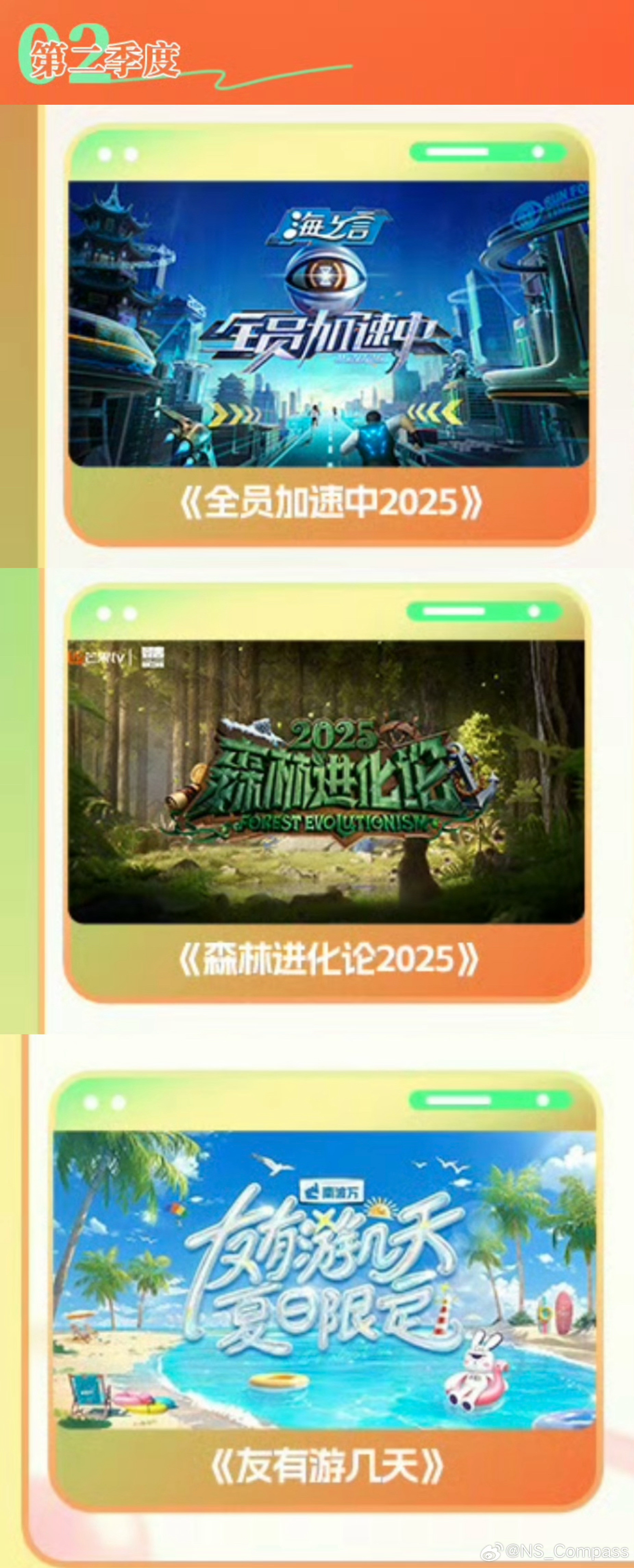 2025芒果领鲜大会芒果2025综艺片单第二季度：《森林进化论3》、《友有游几