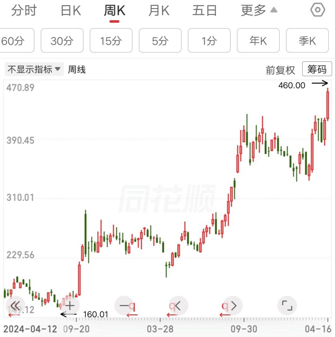 大象起舞，万亿巨头股价狂飙。非常低调，股价从160元涨到460元，不到两年的时间